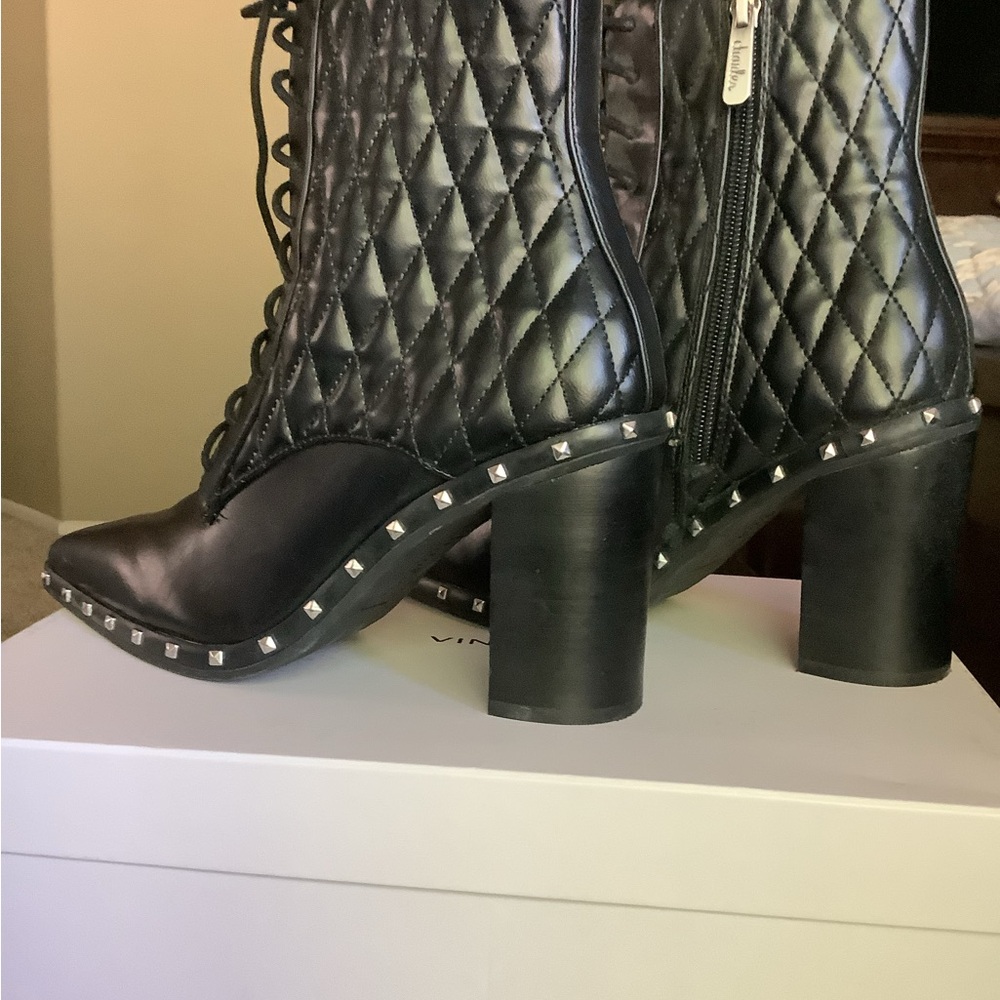 Charles David Black Quilted Heeled Boots